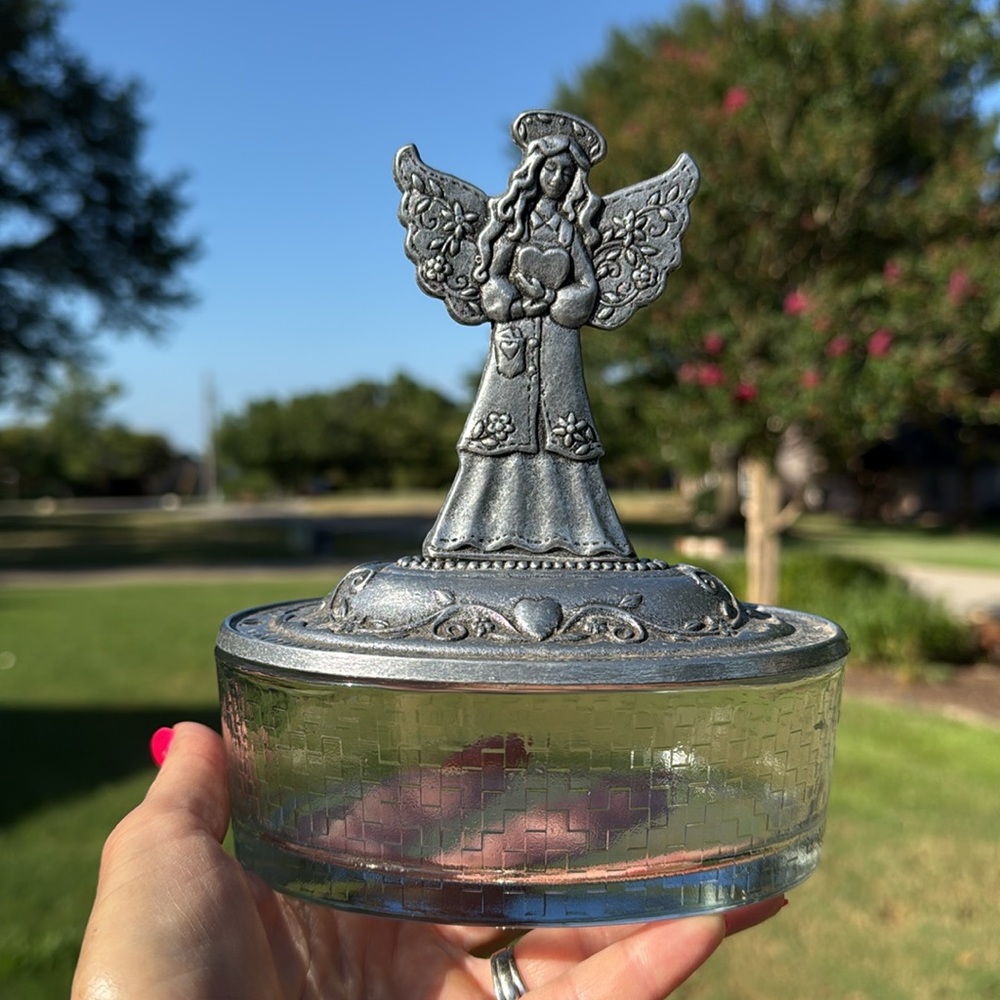 Vintage Pewter and Glass Angel Candy Dish - Picture 3 of 14